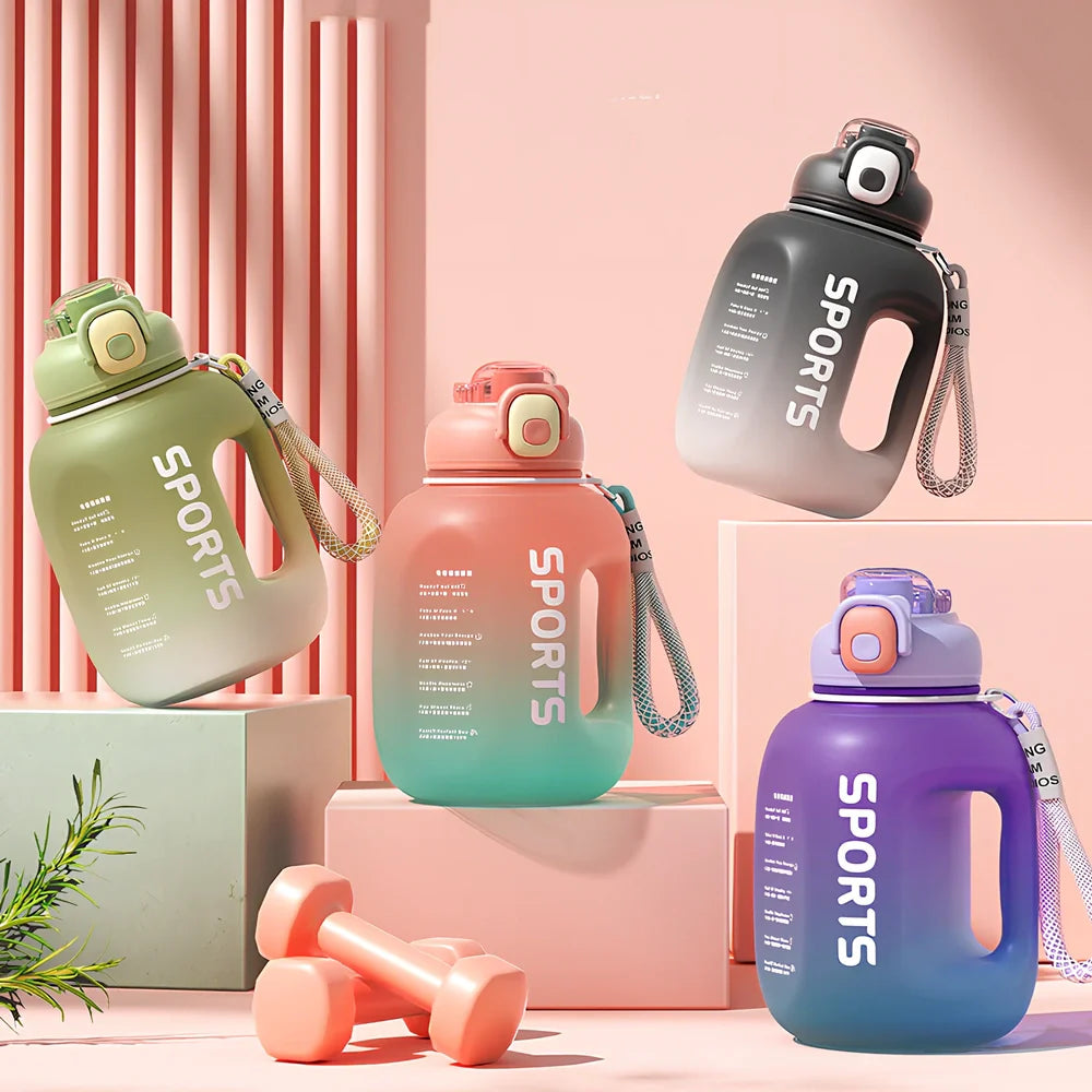 Red 1.7L portable sports water bottle in ton ton barrel shape, 22cm tall with 13.3cm diameter for outdoor fitness use