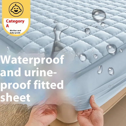 Class A maternal grade waterproof fitted sheet in washed cotton, available in multiple sizes and colours