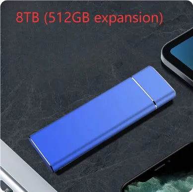 Portable solid state external hard disk with metal shell in sapphire blue colour showing compact dimensions