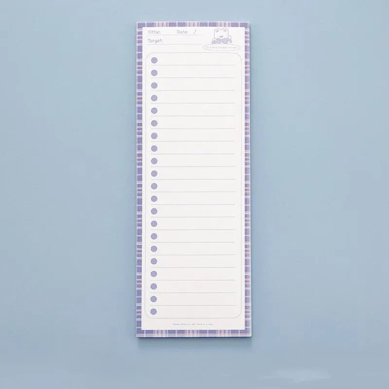 Student notepad with sticky notes in plastic box, showing cartoon bear or bunny cover designs