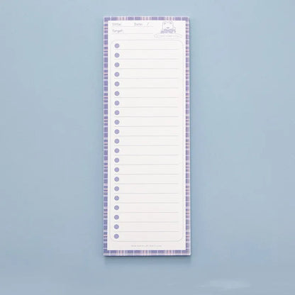 Student notepad with sticky notes in plastic box, showing cartoon bear or bunny cover designs