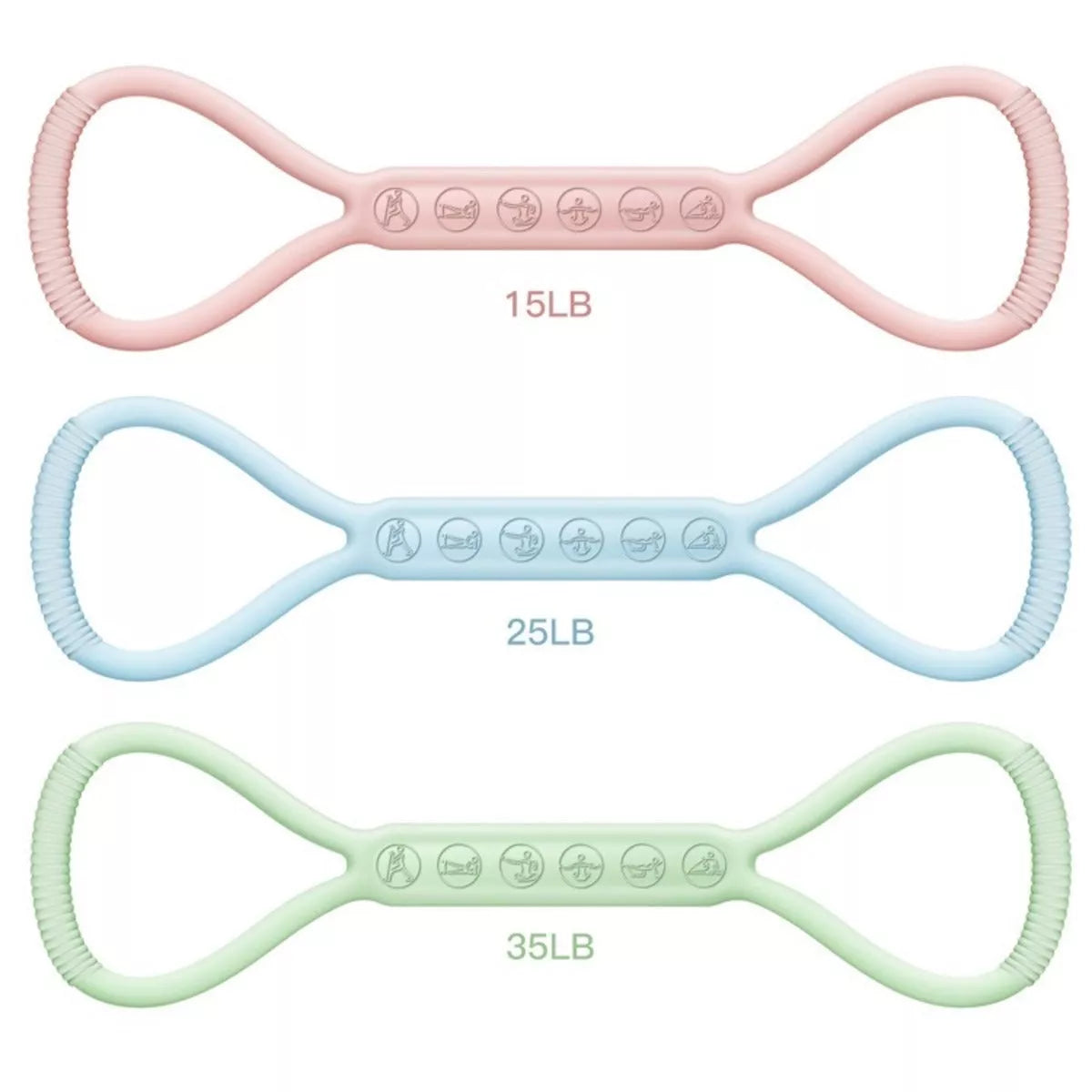 8-character Puller Silicone Yoga Mini Band Kit with Light, Medium, and Heavy resistance bands
