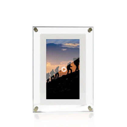 Stylish digital photo frame with high-resolution display, supports photo, video, and music playback