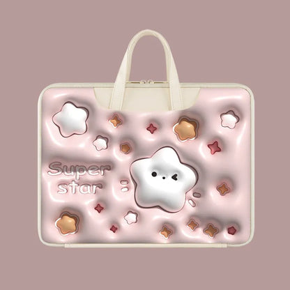 Inflatable laptop bag in PU leather with suitcase attachment strap and cute panda design print