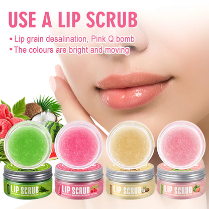 Amatoni 30g pot of fruit flavour lip scrub cream in coconut, raspberry, vanilla, or watermelon