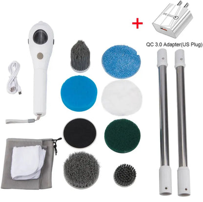 White ABS lithium rechargeable handheld cleaning ball set with multiple international power adapters