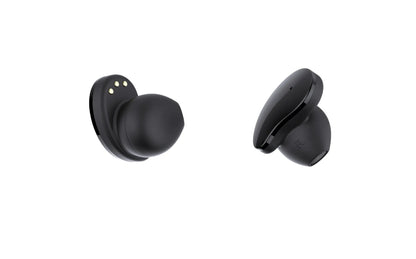 Black smart watch with detachable Bluetooth earphones docked on the side