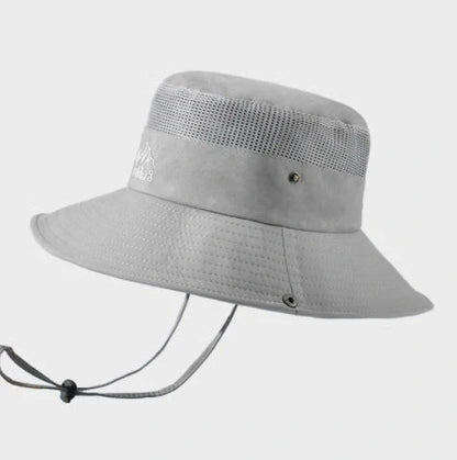 Breathable mesh bucket hat with 9cm brim for outdoor sun protection