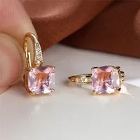 Square zircon inlaid geometric ear hooks in Korean style with electroplated finish