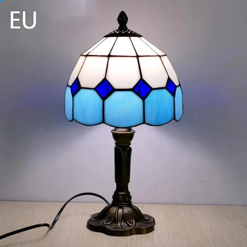Retro yellow glass bedside table lamp with resin base, 20 x 12 x 35cm, Mediterranean style