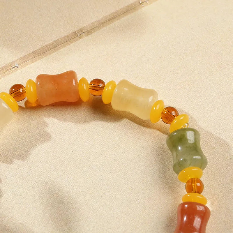 Natural Xinjiang Jinsi Jade small bone beads bracelet with geometric beads and auspicious patterns