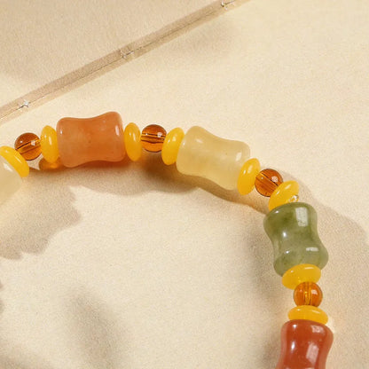 Natural Xinjiang Jinsi Jade small bone beads bracelet with geometric beads and auspicious patterns