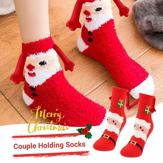 Christmas couple socks with magnetic suction feature for hand holding, in various animal patterns