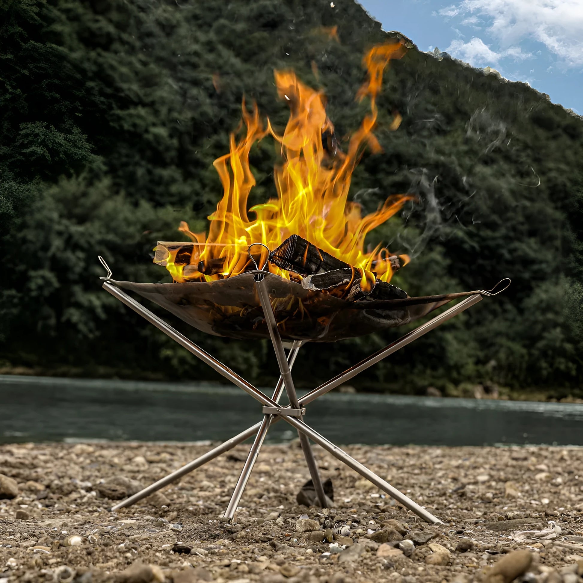 Stainless steel barbecue net with grill for outdoor cooking with groups