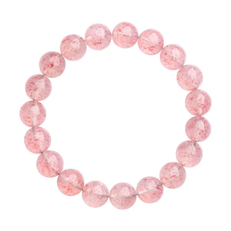 Unisex white strawberry quartz bracelet with round 10mm geometric beads on a string.