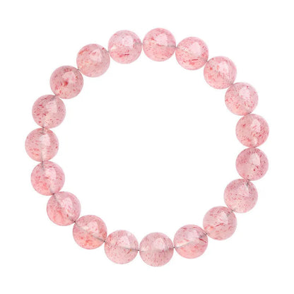 Unisex white strawberry quartz bracelet with round 10mm geometric beads on a string.