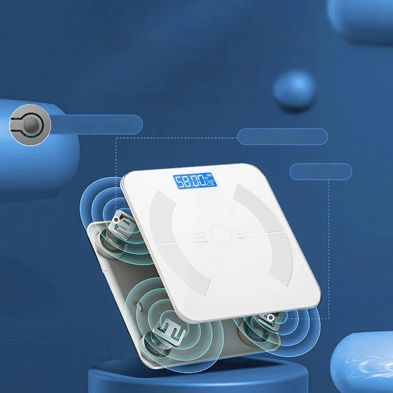 Smart Bluetooth Body Fat Scale with App Sync for Tracking Weight, BMI, and 10+ Health Metrics via Rechargeable or Battery Power