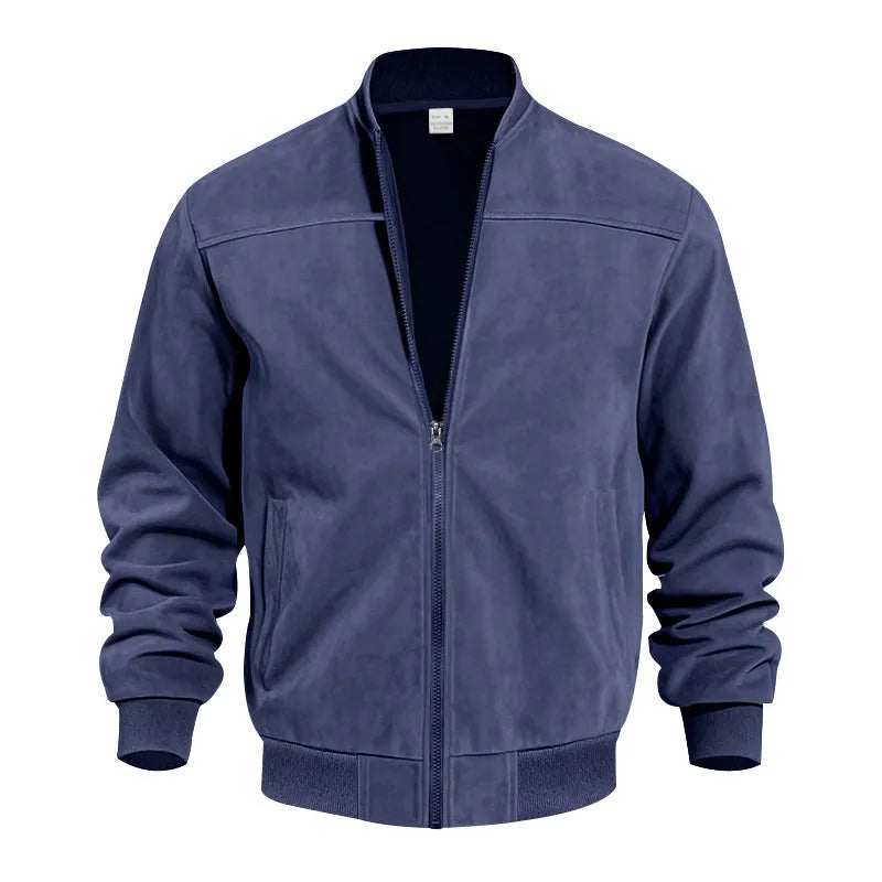 Men's plus size suede jacket in army green with regular fit and cotton lining, sizes S to XXXL.