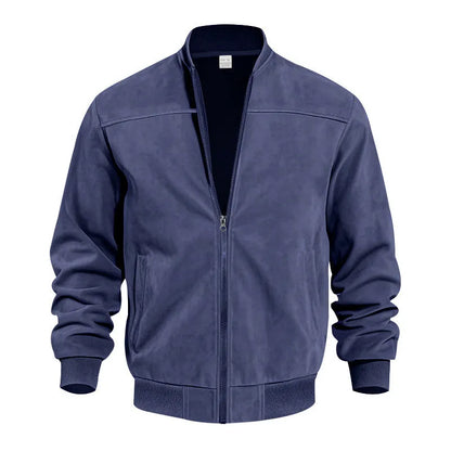 Men's plus size suede jacket in army green with regular fit and cotton lining, sizes S to XXXL.
