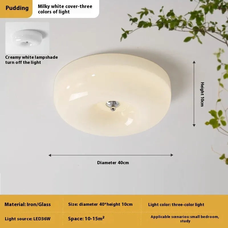 Cream-coloured bedroom ceiling lamp with three-colour light, 30cm or 40cm diameter, American-style design
