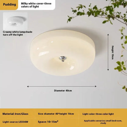 Cream-coloured bedroom ceiling lamp with three-colour light, 30cm or 40cm diameter, American-style design