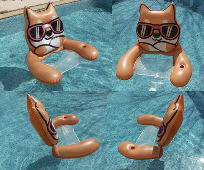 Inflatable animal style floating deck chair with net for water relaxation