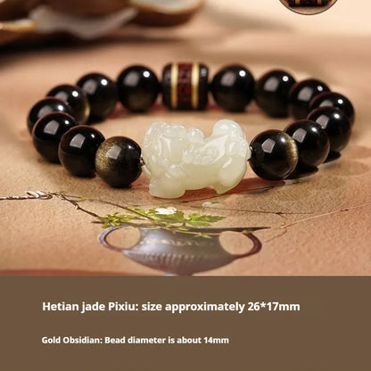 Hetian jade bracelet with black and red adjustable ropes in traditional Chinese design