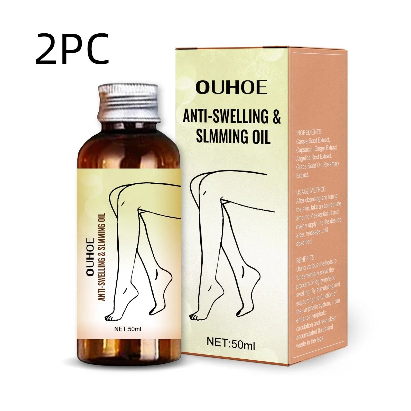 50ml bottle of essential oil for body moisturization and leg massage with botanical extracts