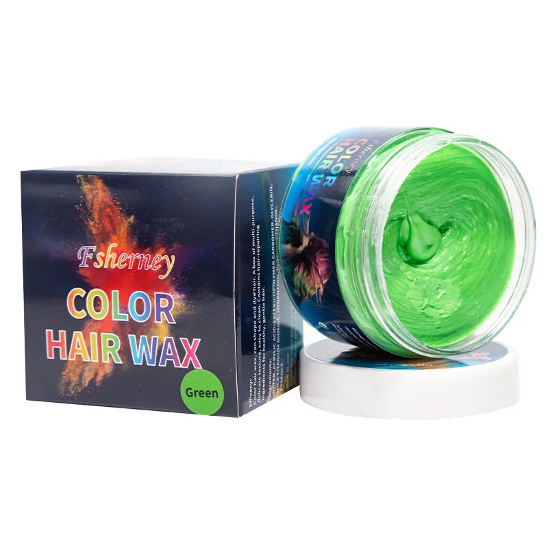 120g hair styling clay container showing colour options including blue, green, purple and other shades