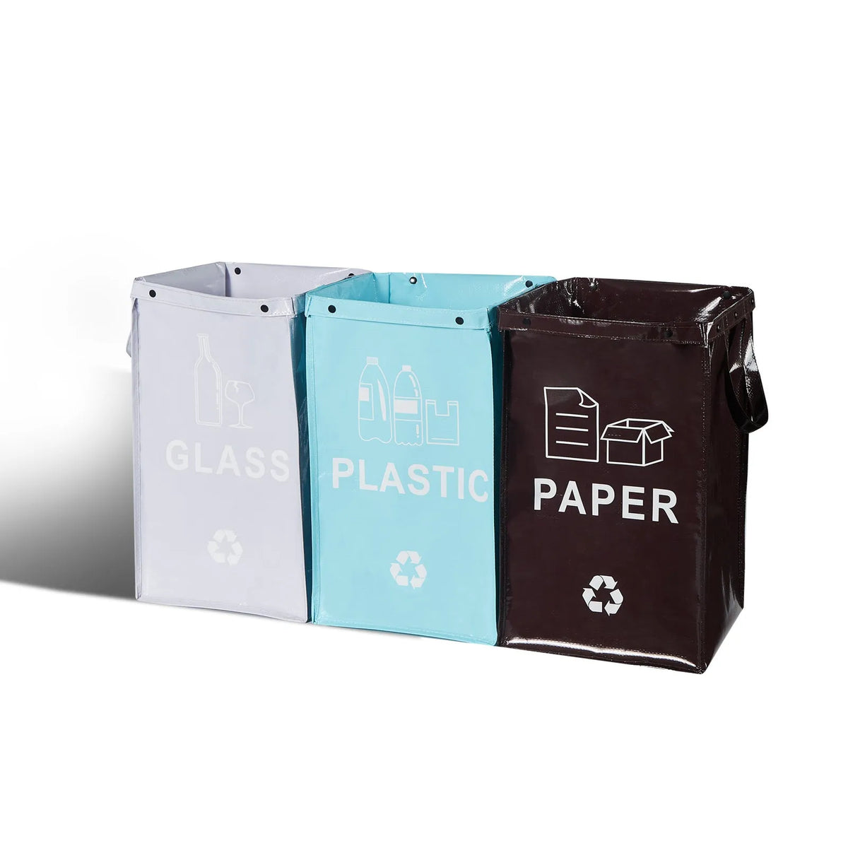 40-litre polypropylene rubbish bag showing 30x50x30cm dimensions and colour options including blue, green, and grey variations