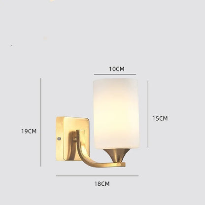 Modern glass wall lamp with copper finish for bedside and hallway lighting