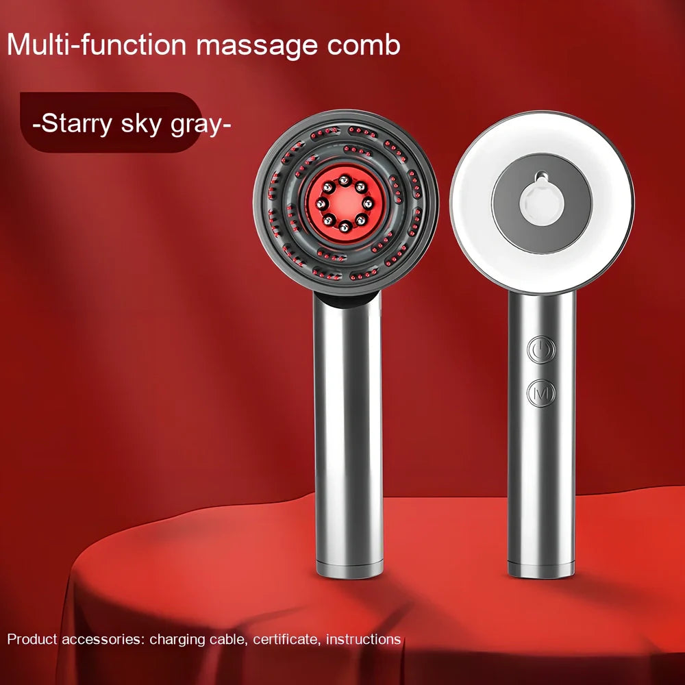 Fluffy comb scalp massager with infrared light therapy measuring 230mm × 85mm × 45mm
