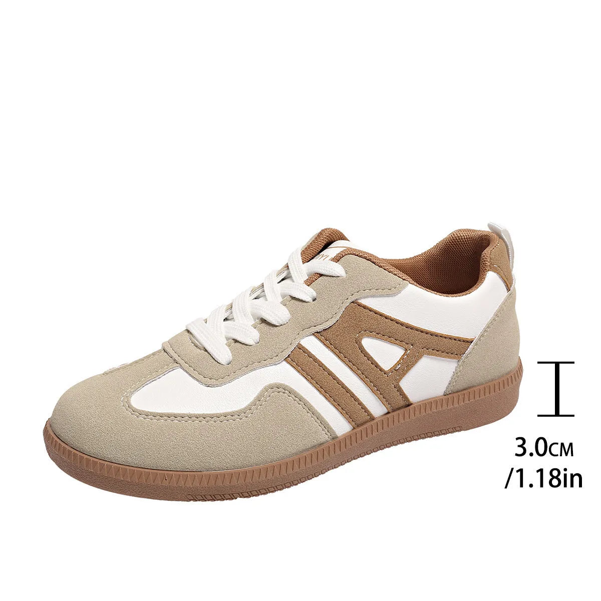 Women's retro lace-up jogging shoes in black, grey, and khaki with low platform heel.