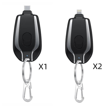 Compact 1500mAh power bank with carabiner clip, perfect for charging smartphones, tablets, and other USB devices on the go