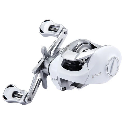 Small white ET drop wheel micro bait casting fishing reel with left and right hand retrieve options