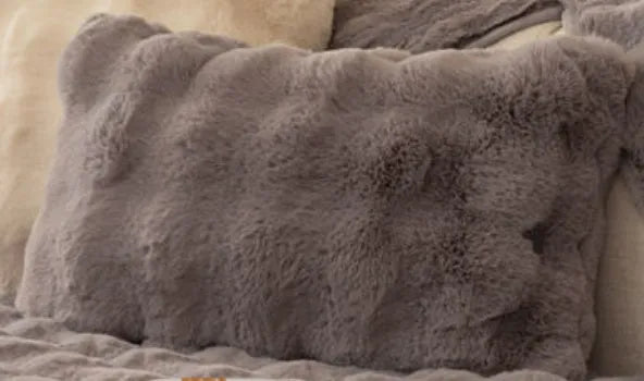 Modern solid colour sofa cushion with thickened bubble rabbit hair plush fabric on a combination sofa.