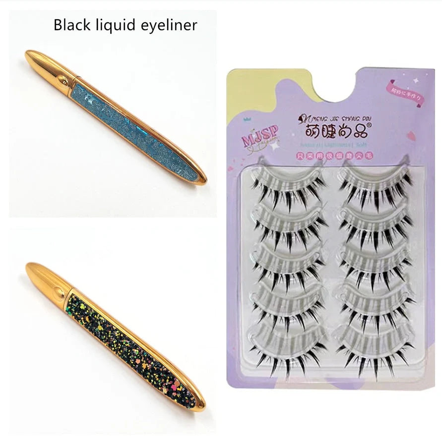 Self-adhesive false eyelashes with multicolour eyeliner for easy application and vibrant looks