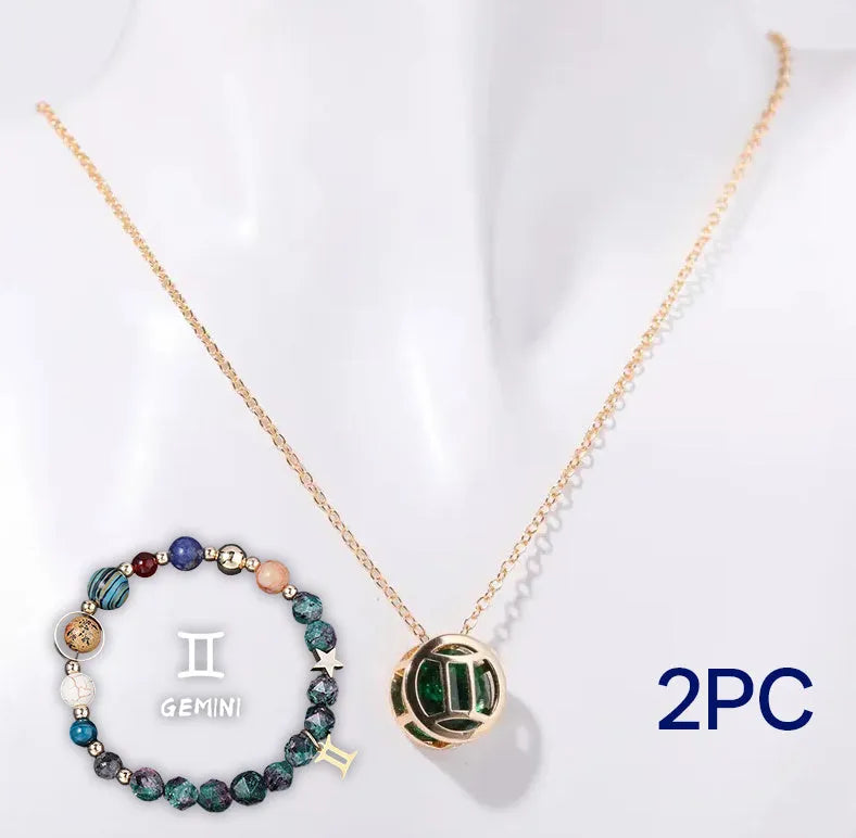 Natural stone beaded necklace and bracelet jewellery set showing 55cm length and 6mm bead size