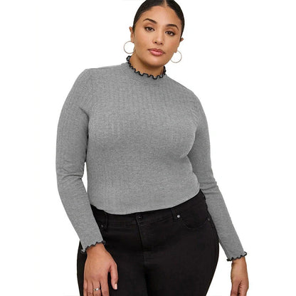 Elegant ribbed long sleeve top in various colours, including light grey, dark grey, white, black, khaki, and army green.