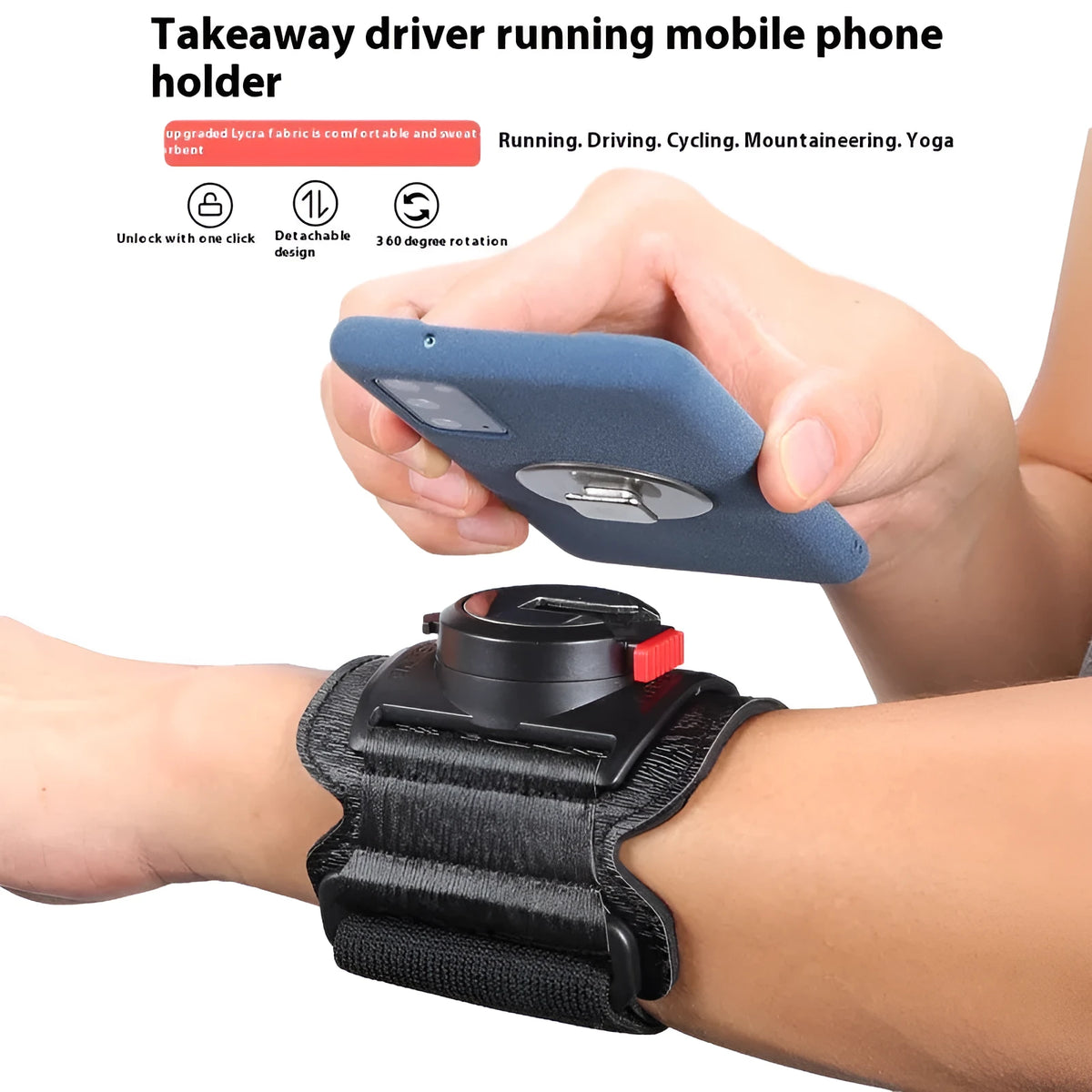 Black mobile phone arm bag for takeaway driving and running with wrist strap