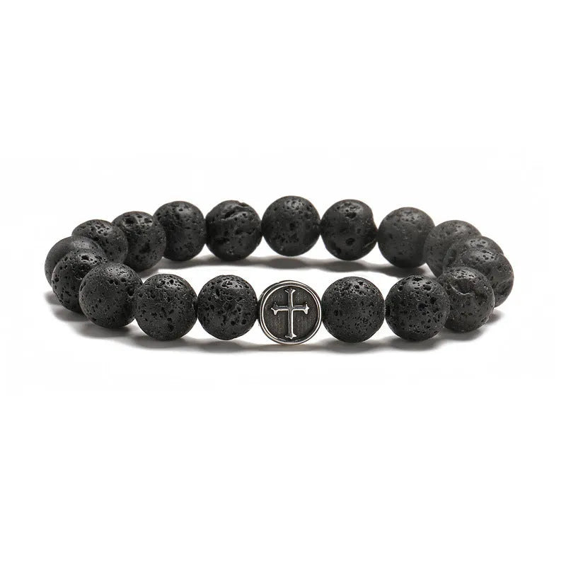 Volcanic agate geometric bracelet with stainless steel clasp and 10mm stone beads