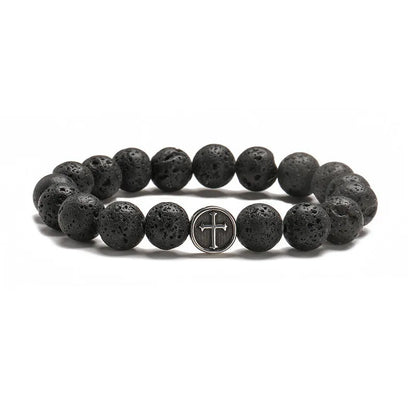 Volcanic agate geometric bracelet with stainless steel clasp and 10mm stone beads
