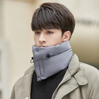 Winter riding scarf in down cotton with windproof neck protection, pullover cloak style, available in seven colours
