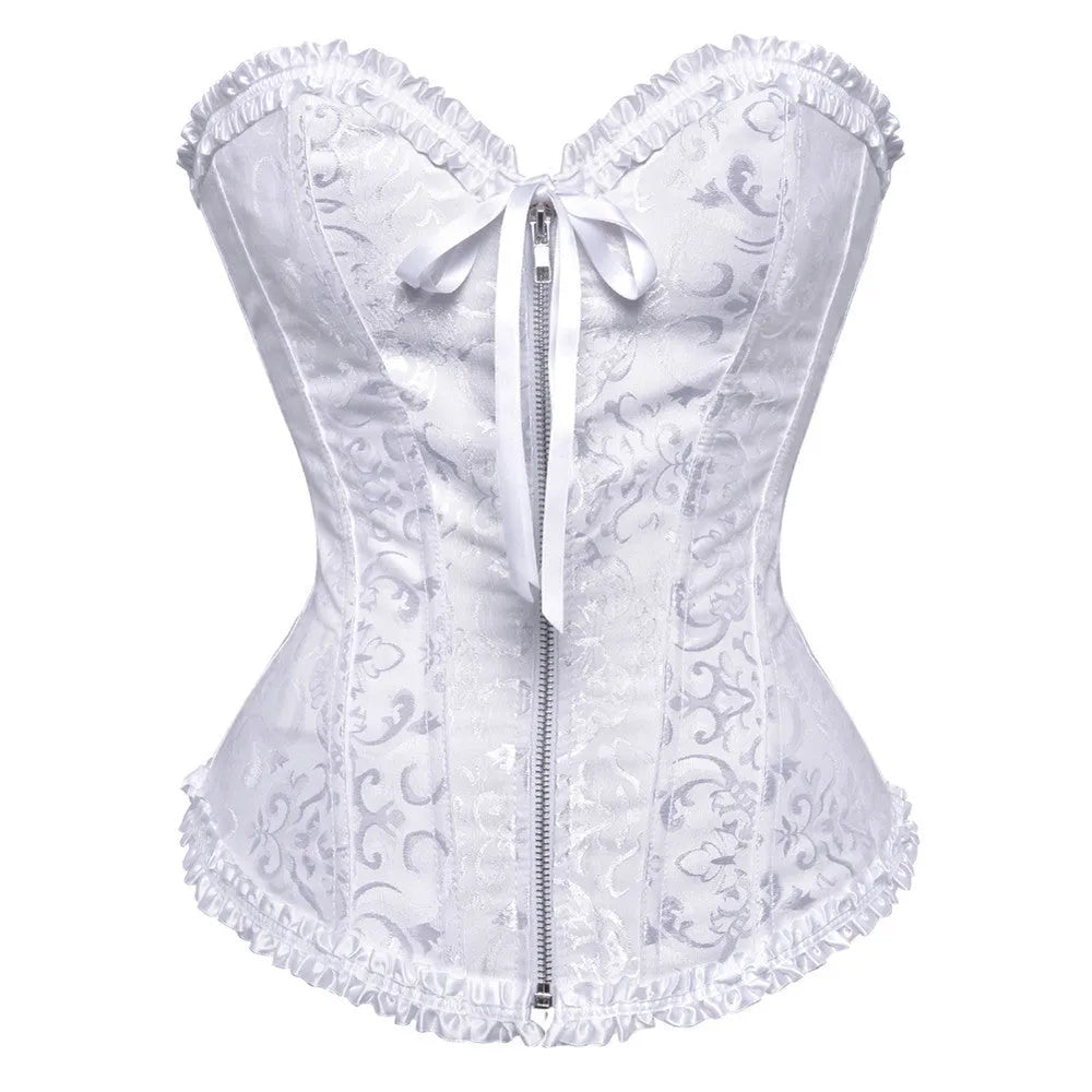 Women's front zipper jacquard corset shapewear in spandex fabric available in multiple colours
