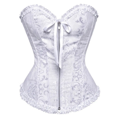 Women's front zipper jacquard corset shapewear in spandex fabric available in multiple colours