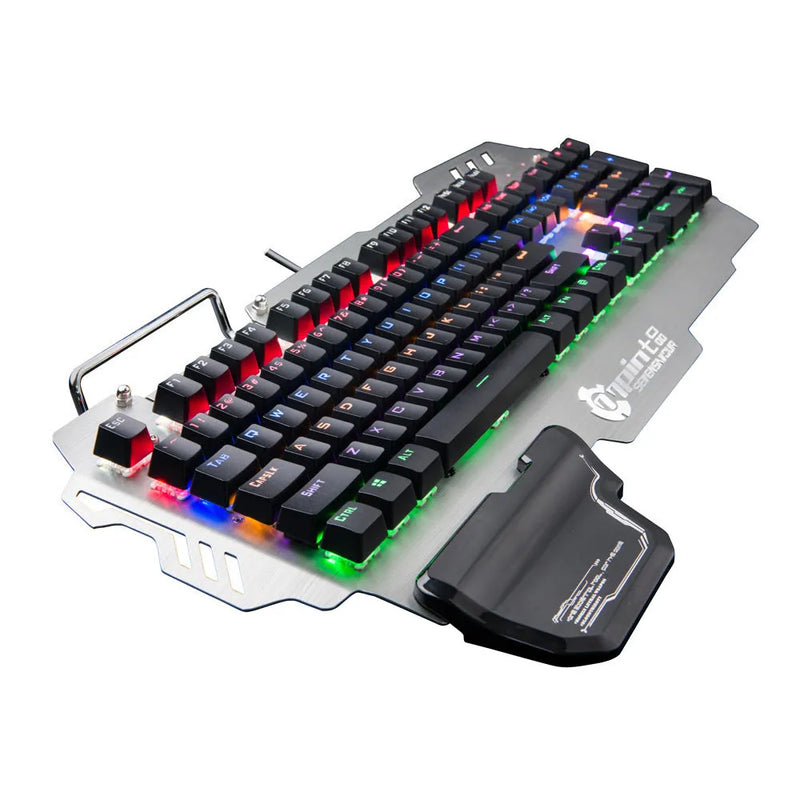 Gaming keyboard wrist rest with metal panel and integrated wrist splint for PC desktop use, wired professional gaming keyboard accessory with 1.6 metre cable length and silver colour metal construction measuring 55 x 23 x 5.5 cm