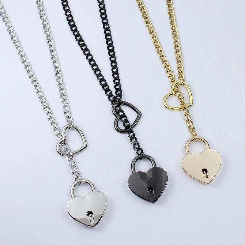 Adjustable heart-shaped O-ring slip chain necklace in alloy