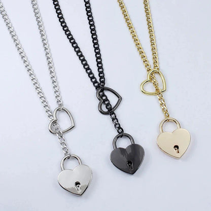 Adjustable heart-shaped O-ring slip chain necklace in alloy