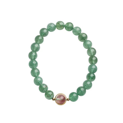 Green strawberry quartz crystal bracelet with geometric design and auspicious patterns