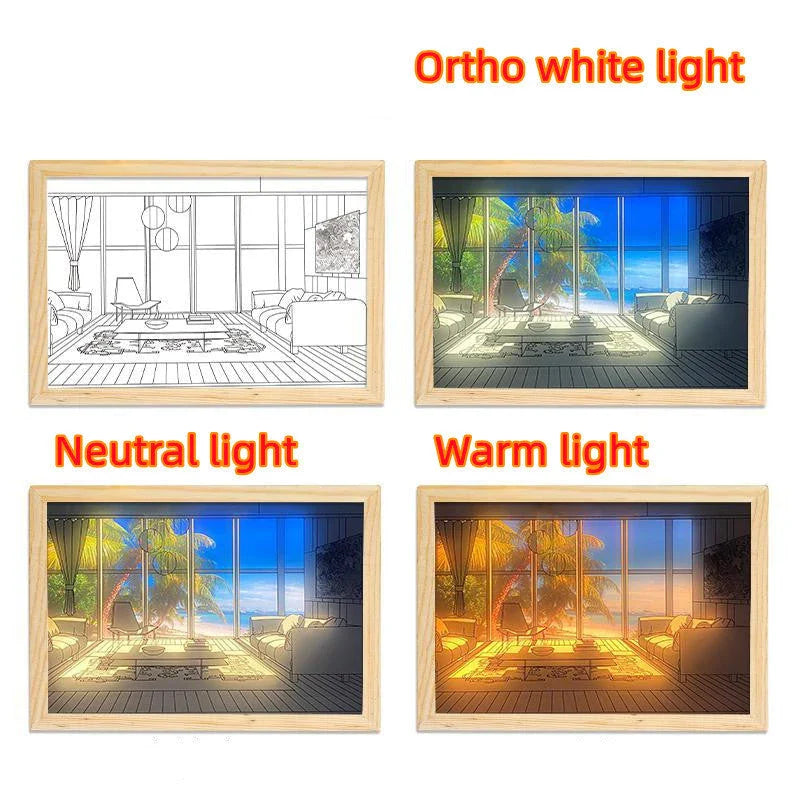 Customizable illuminated picture frame with adjustable LED lighting for home decor